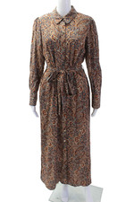 Vince Camuto Womens Abstract Print Collared Button Down Maxi Dress Orange Size S