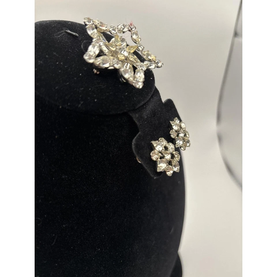 Conjunto de pendientes broche diamantes de imitación marqués Starburst floral joyería de boda de colección Foto 3 de 4