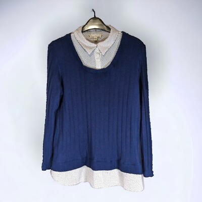 FAITH AND JOY Womens Shirt Jumper Pullover Combo Blue Polka Dot