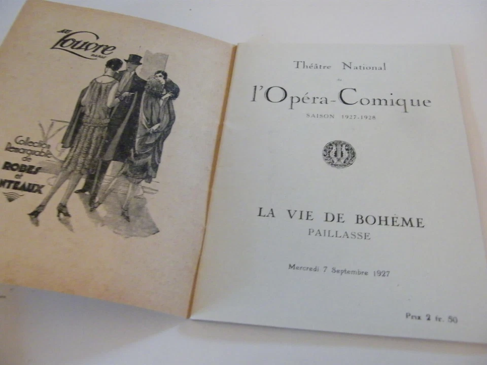 Programm Nationaltheater Der Komischen Oper 1927 La Vie De Bohème Paillasse - Bild 2 von 3