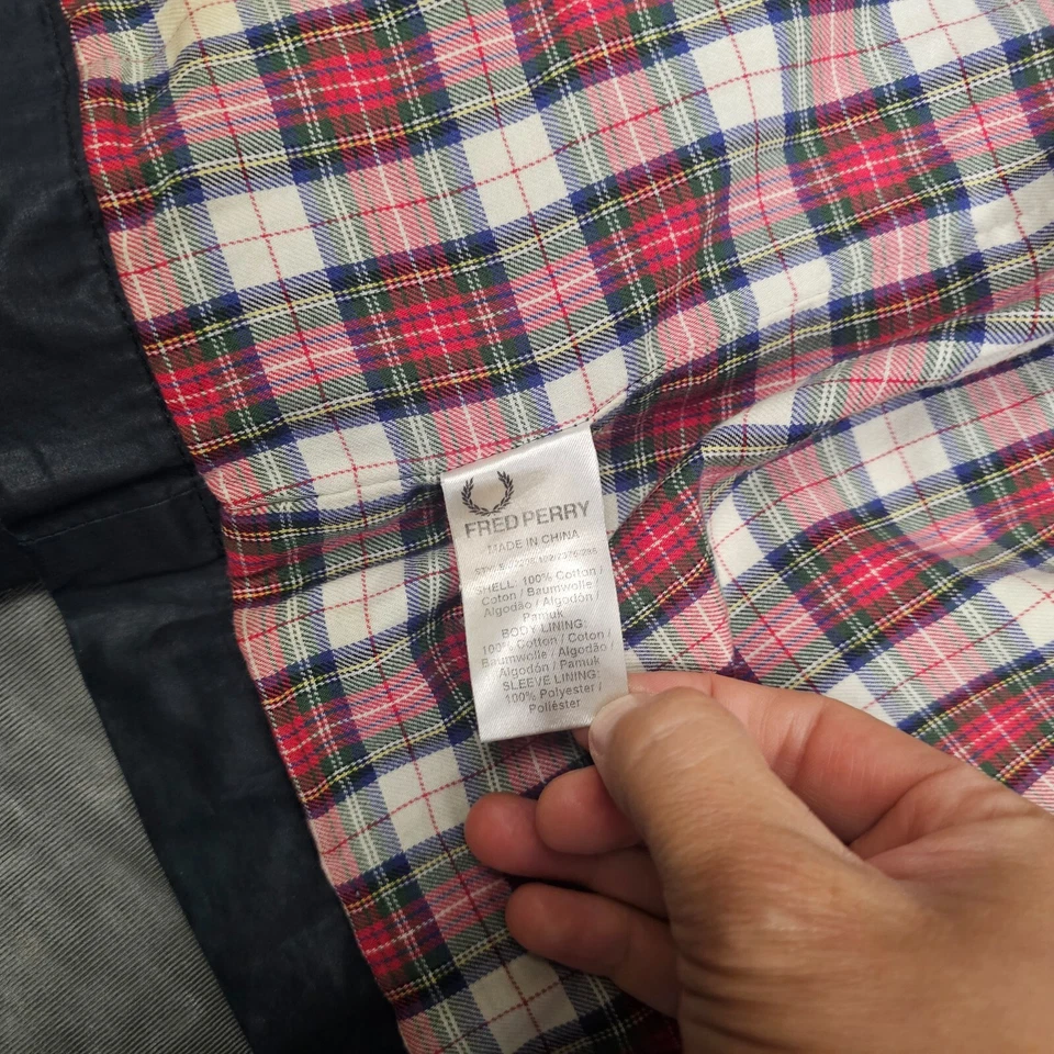 Fred Perry 夹克男式中号黑色全拉链风衣衬里学院风轻便 — 第 4/4 张图片