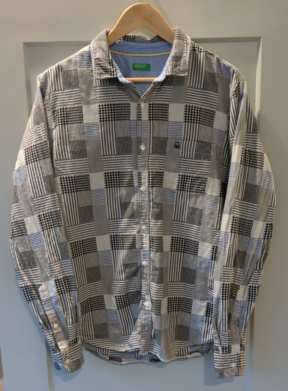 United Colors Of Benetton Men's Long Sleeve Patchwork Long Sleeve Shirt Size L