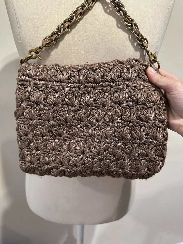 Bolso Elliot Lucca Tejido Crochet Cadena Correa Bloqueo Giratorio Solapa Foto 3 de 4