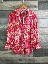Chi Chi London Womens Blouse Top Size UK 10 Pink Floral Metallic Stripe Button