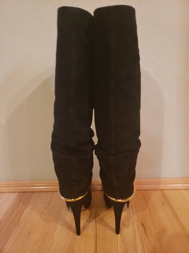 SERGIO ROSSI pliant cuir daim bottes ruchées avec barre métallique ventes exceptionnelles dorée - Neuf dans leur boîte