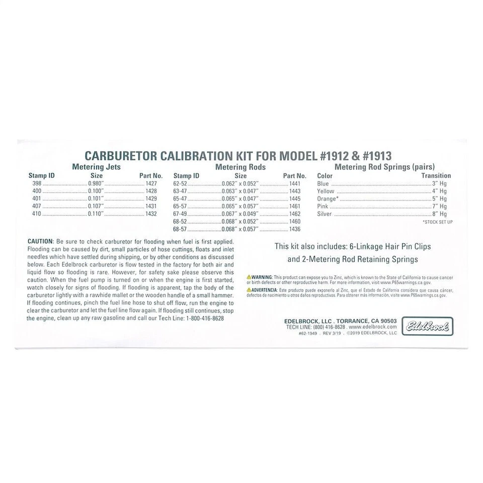 Edelbrock 1949 AVS2 Series Carburetor Calibration Kit - Image 3 of 4