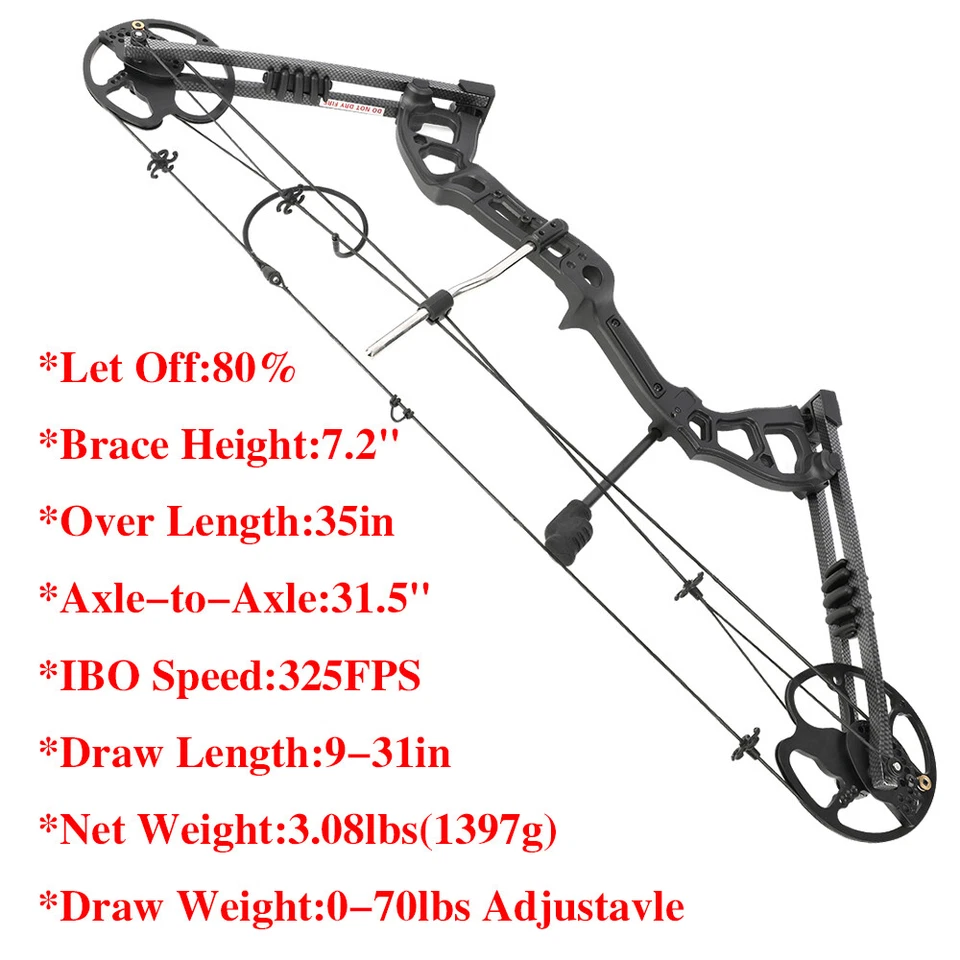 0-70lbs Adjustable Archery Compound Bow Kit 325FPS Shooting Hunting Target Adult - Image 4 of 4
