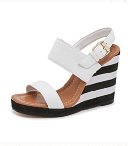 black and white striped wedge sandals