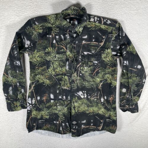 Dickies Shirt Mens XL Green Wayne Carlton Vanish Camo West Hunting Button Up