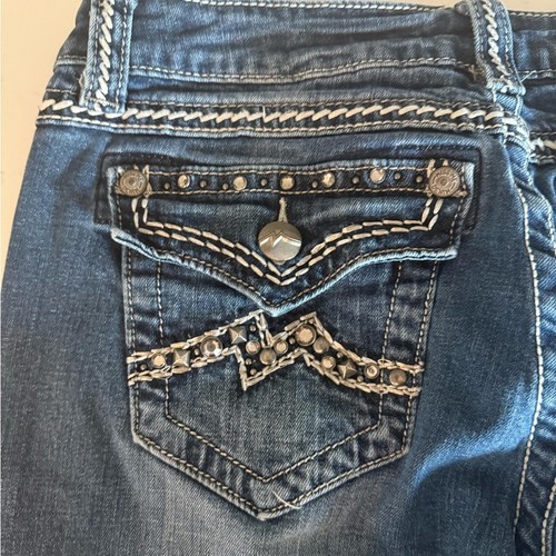 MISS ME Denim Easy Boot Thick Stitch Bling Studded Pockets Blue Jeans Size 29 - Picture 7 of 11