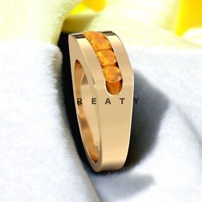 Citrine Round Cut With 14K Solid   Gold  Ring For Men's #479