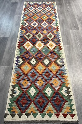 Handarbeit Kelim Läufer Wolle Naturfarben Afghan Traditionell 297cmx78cm