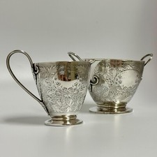 Patrick Ford 925 Sterling Silver Creamer & Sugar Bowl Monogrammed Antique 192 Gr