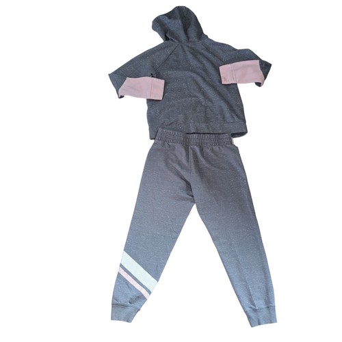 Athletic Works Girls Love Hoodie and Jogger Set Size M 7-8 Gray Pink 60 Cotton 4 - Picture 3 of 3