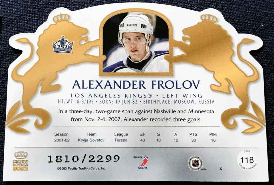 Alex Frolov Pacific Crown Royale rookie card 118 - / 2299, 2002 03 NHL, Kings - Image 2 of 3