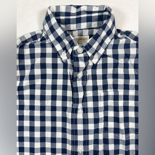 J. CREW CREWCUTS Boys Long Sleeve Button Up Shirt Size 4/5 Navy Checkered Preppy - Picture 2 of 10