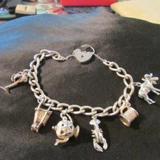 Vintage Solid Silver Charm Bracelet & 6 Charms, Openers, Birm1970s ,33g