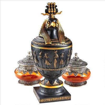Egyptian Falcon God Horus Canopic Jar 22 oz Vessel Container