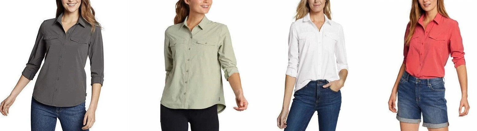 Eddie Bauer Women's Departure 2.0 Long Sleeve Shirt UV 50 Roll Tab Size XXL