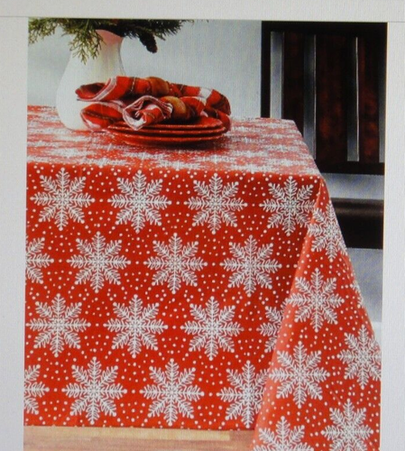 NEW Holiday Time vinyl peva 60x84 snowflake red tablecloth table cover rectangle
