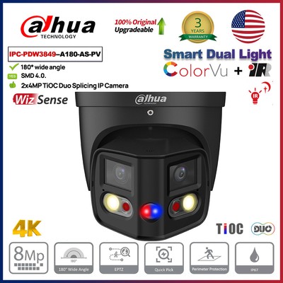 Dahua 8MP TiOC 180° Panoramic WizSense Dual Light Camera IPC-PDW3849-A180-AS-PV