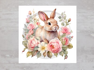 Pretty Shabby Easter Bunny & Roses Fabric Panel Craft Sewing Quilt Block A671