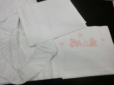 SET CULLA LENZUOLINO LENZUOLO + FEDERA + SOTTO CON ANGOLI DA RICAMARE 100% COTON