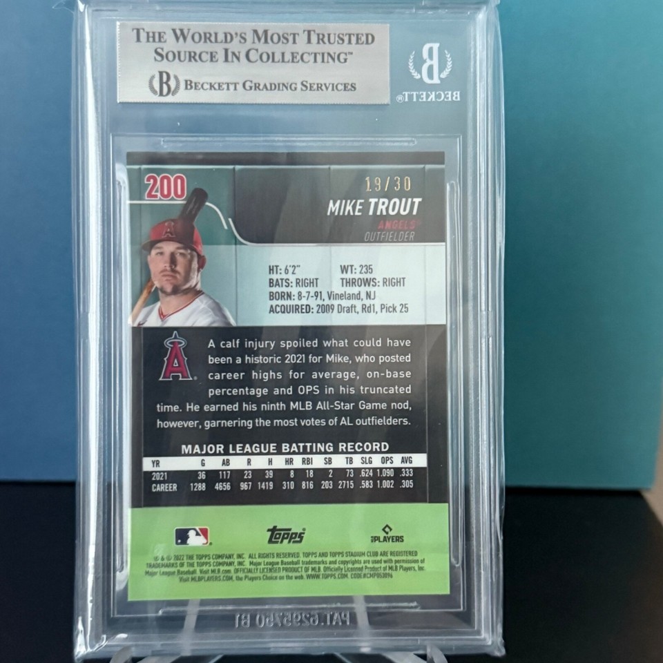 2022 Topps Stadium Club MIKE TROUT Pearl White Refractor /30 200 BGS 8.5 w/subs eBay