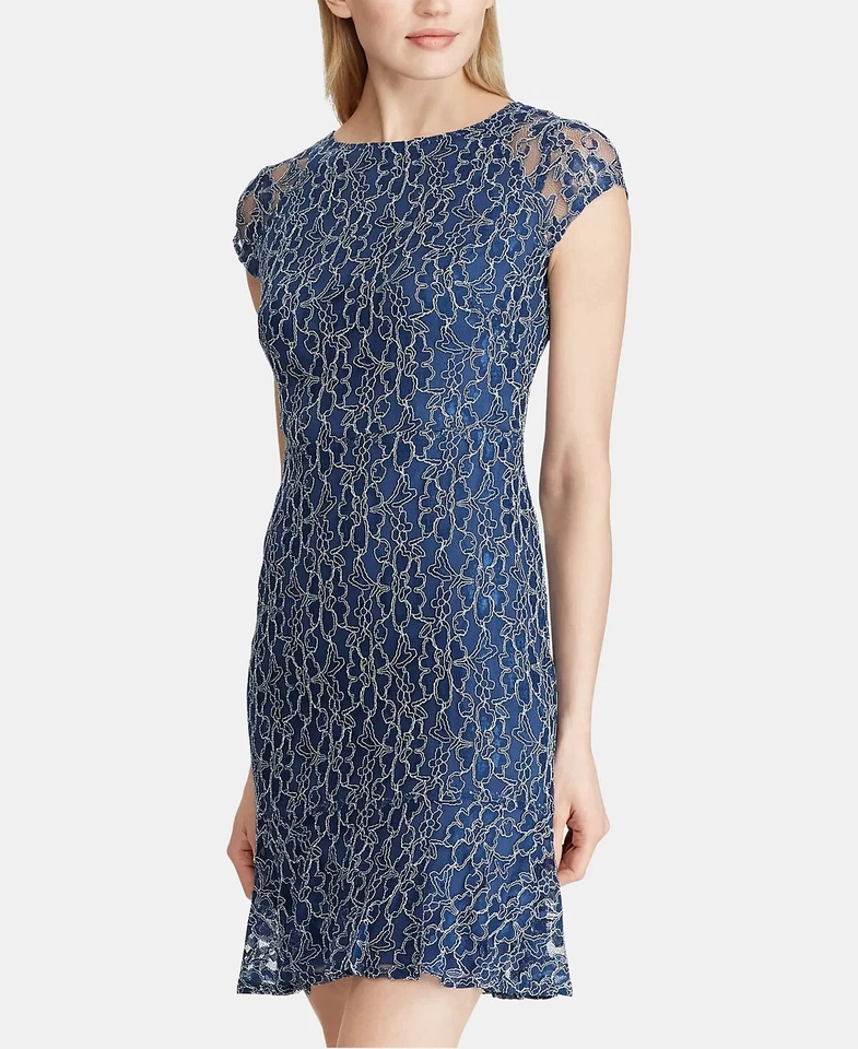 Vestido de encaje con volantes American Living azul talla 12 Foto 2 de 3