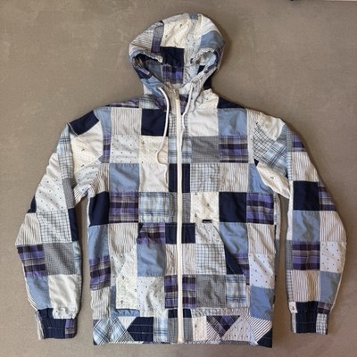 Sub Script Zip Hoodie Women s S Lined Patchwork Quilt Nautical Pockets EUC