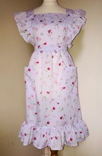 Frilly 'White/Red - Rose ' Vintage Style Bib Apron/Pinny (24" loop waistband).