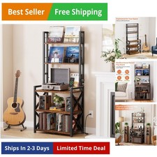 Record Player Stand with Power Outlet, 5-Tier Vinyl Record Storage Rack with ...