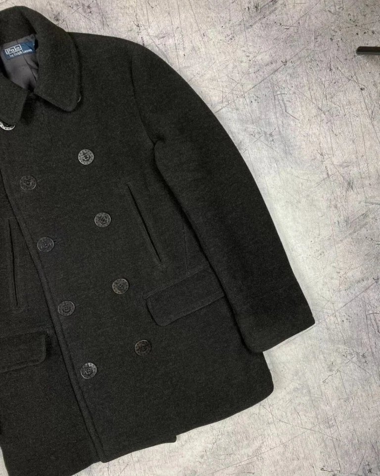 Chaqueta gabardina vintage Polo Ralph Lauren para hombre lana de lujo negra clásica rara Foto 2 de 4