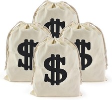 Canvas Money Bag 4PCS Pouch with Drawstring Dollar Sign Carrying Sack Costume...
