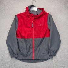 Eddie Bauer Windbreaker Jacket Youth Boys Small Gray Red Hooded Lightweight