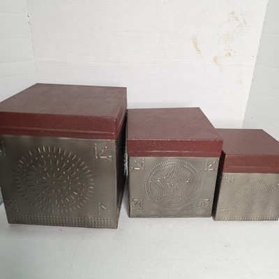 Punch Tin Nesting Canisters Boxes Cottage Core  Farmhouse Lot Of 3 Made In India