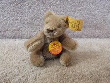 VTG MINI Steiff Brown Mohair Teddy Bear Button Cloth and Paper Tag 3"