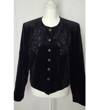 Tan Jay Black Velvet Floral Embroidered Jacket Whimsygoth Boho Made in USA 10