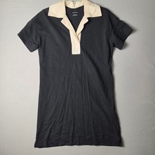 Everlane Women Black Organic Cotton Polo Mini Dress Contrast Collar XS Preppy