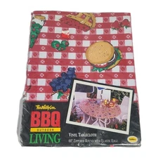 VTG Town & Country Linen BBQ Outdoor Living Vinyl Tablecloth 60" Zippered Round