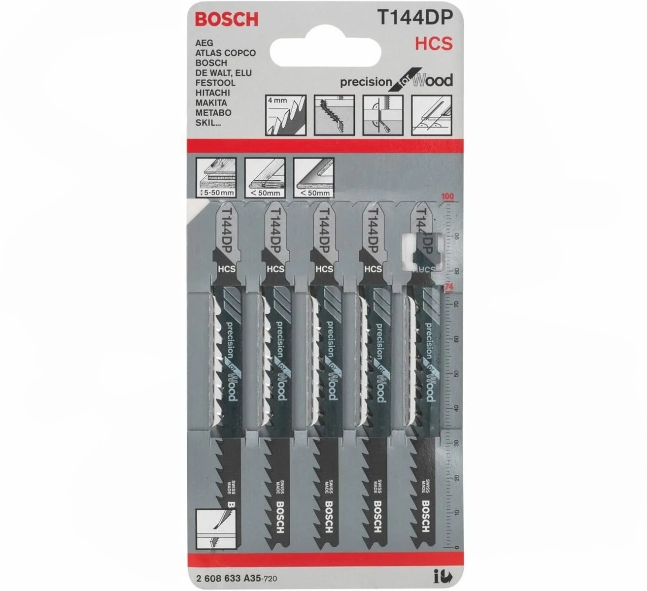 Bosch Stichsägeblatt 5 Stück T144DP HCS Precision for Wood Holz