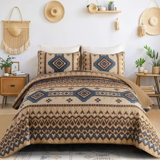 Brown Boho Quilt Set Queen,3 Pieces Aztec Texture Bedspread Southwe