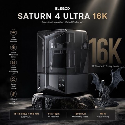 ELEGOO Saturn 4 Ultra 16K Resin 3D Printer, 10'' Mono LCD, 150mm/h Fast MSLA
