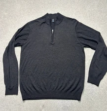 Greg Norman 1/4 Zip Sweater Pullover Mens Large Black Merino Wool Lightweight