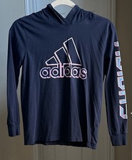 Adidas Navy Long Sleeve Hoodie Tee SZ 10-12 NWOT