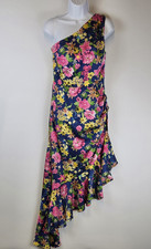Lulus Divinely Blooming Blue Floral Midi Dress Size M One Shoulder Satin NWT
