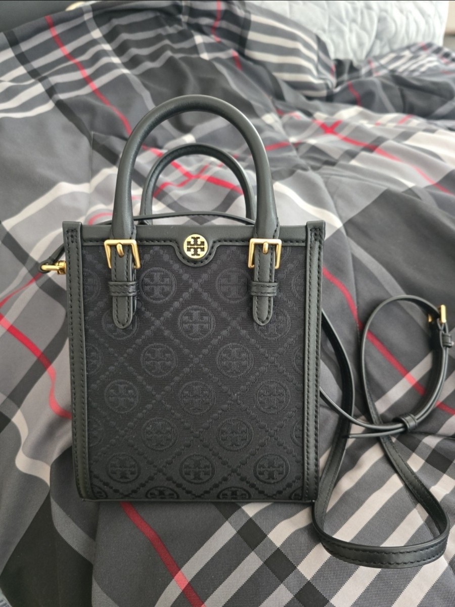 TORYBURCHトリーバーチ T MONOGRAMMINI N/S TOTE Tory Burch T Monogram Mini N/S Tote Black Gold Hardware Logo | eBay