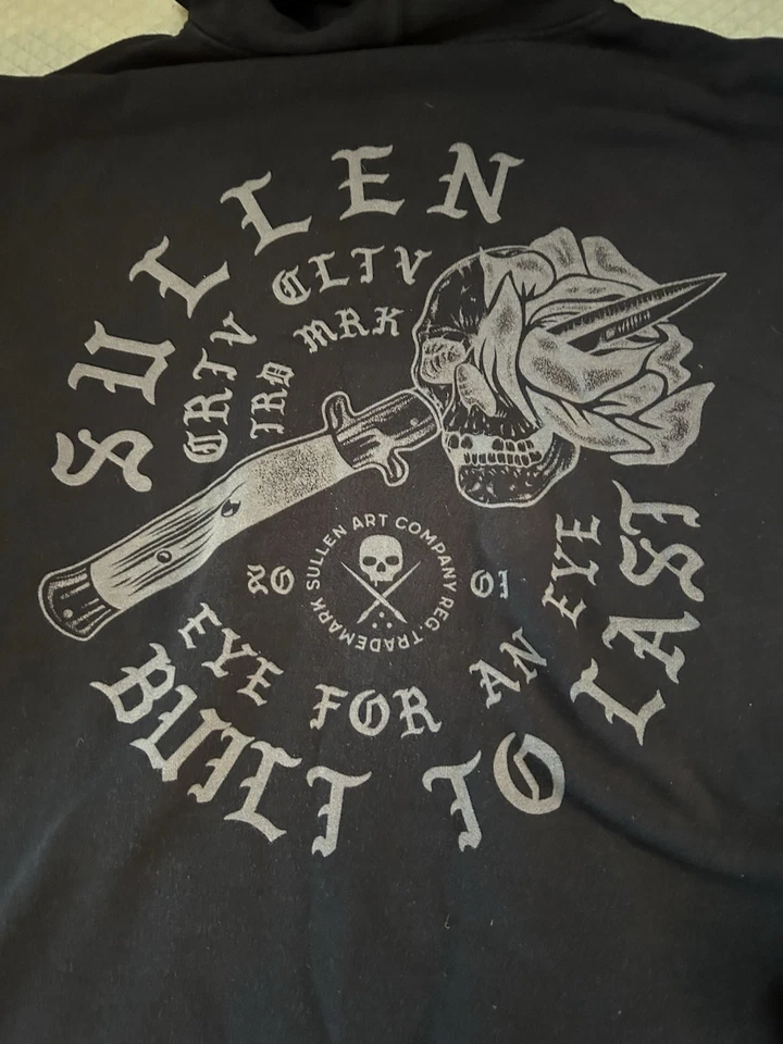Sullen Art Collective 连帽衫男式 2XL 重量级黑色骷髅刀 — 第 2/4 张图片