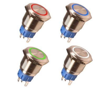 ELEKTRONIKA PLUS Drucktaster 12V 3A Druckschalter Edelstahl 19mm Beleuchtet LED Tastend Schalter