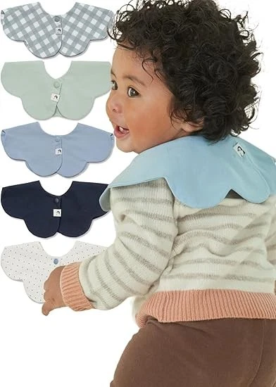 Baby Bibs 5-Pack, 360​​° One Size, Mint,navy,blue Dot,blue,sage Gingham